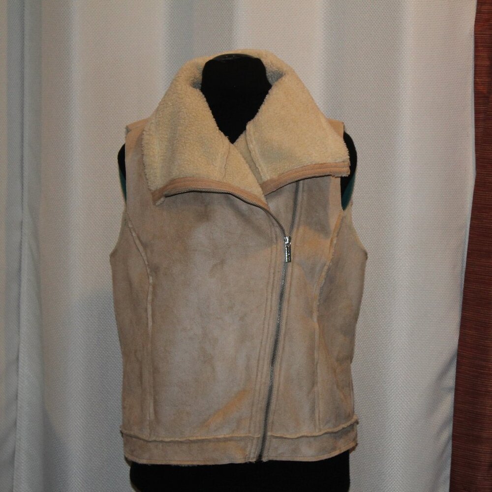 Michael Kors Tan Faux Suede Zip Up Sherpa Vest - Womens Lrg
